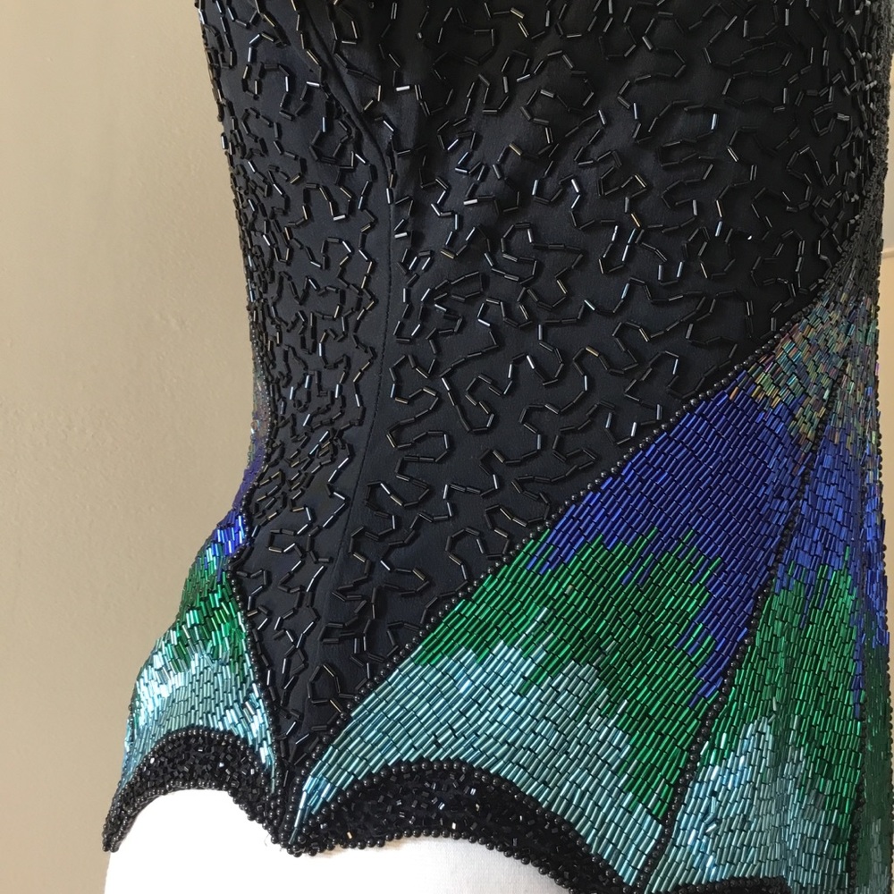 Vintage Oleg Cassini Beaded Back Zip Spider Web Evening Top - Picture 7 of 16